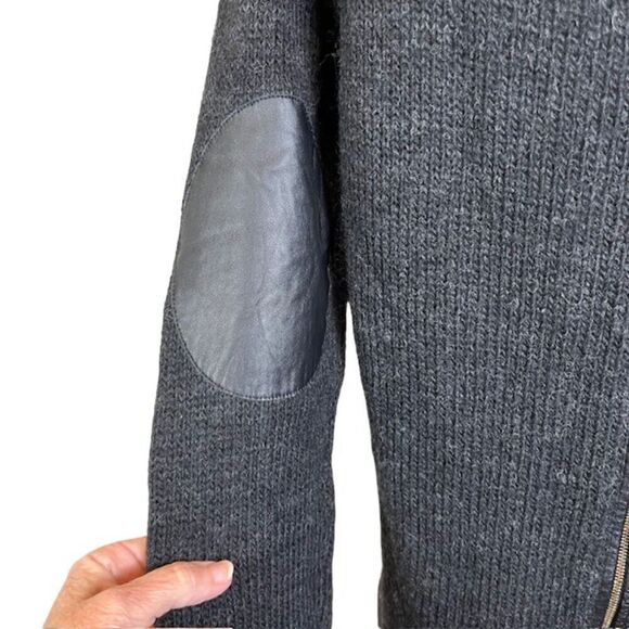 Pam & Gela Wool Alpaca Lamb Leather Cardigan Button Front Zip Back Black Small - Picture 5 of 13